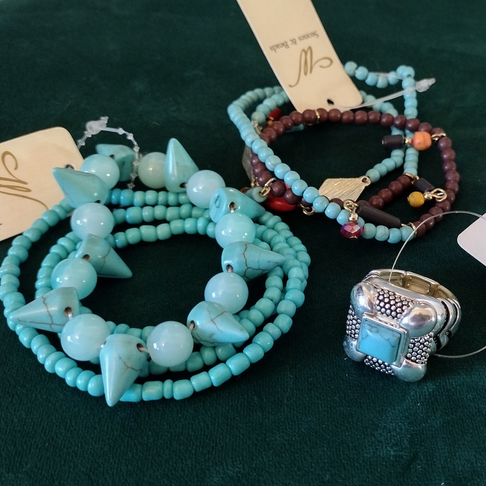 Western Native American Costume Jewelry Beaded Bracelets Stretch Ring